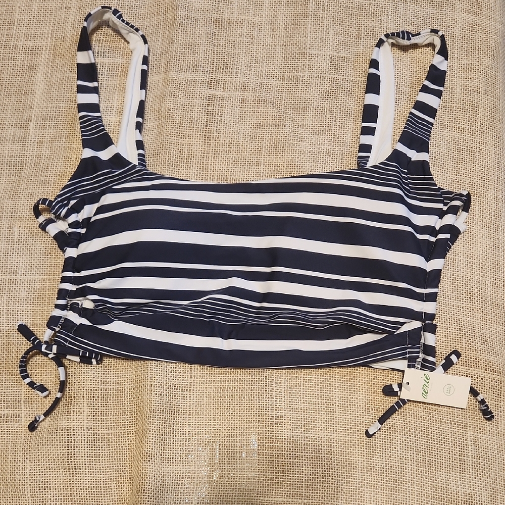 Aerie Blue and White Crop Tie Bikini Top
